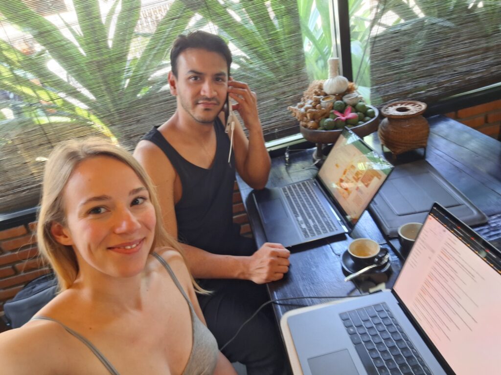 Lyne & Arturo - Working remotely from a coffee shop in Thailand